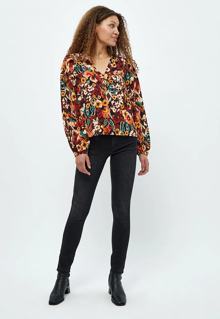 Jaclyn V-neck Blouse - Redwood Print