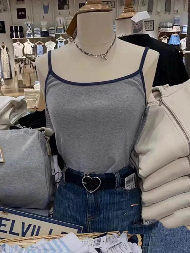 JazzHer Retro Patchwork Ribbed Cotton Tops Women Summer Sweet Ruffle Square Collar Sleeveless Bow Camis Vintage Chic Slim Crop Top 2025