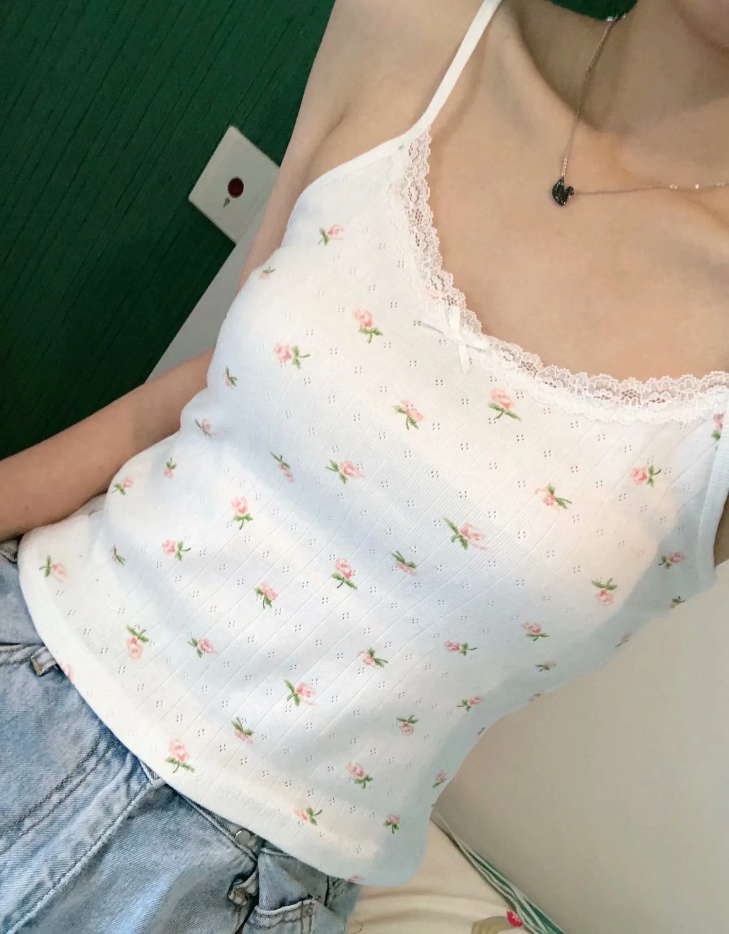 JazzHer Retro Patchwork Ribbed Cotton Tops Women Summer Sweet Ruffle Square Collar Sleeveless Bow Camis Vintage Chic Slim Crop Top 2025