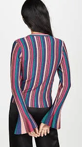 Jonathan Simkhai Metallic Stripe-Bell Sleeve Top