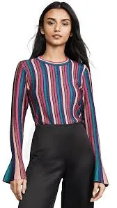 Jonathan Simkhai Metallic Stripe-Bell Sleeve Top
