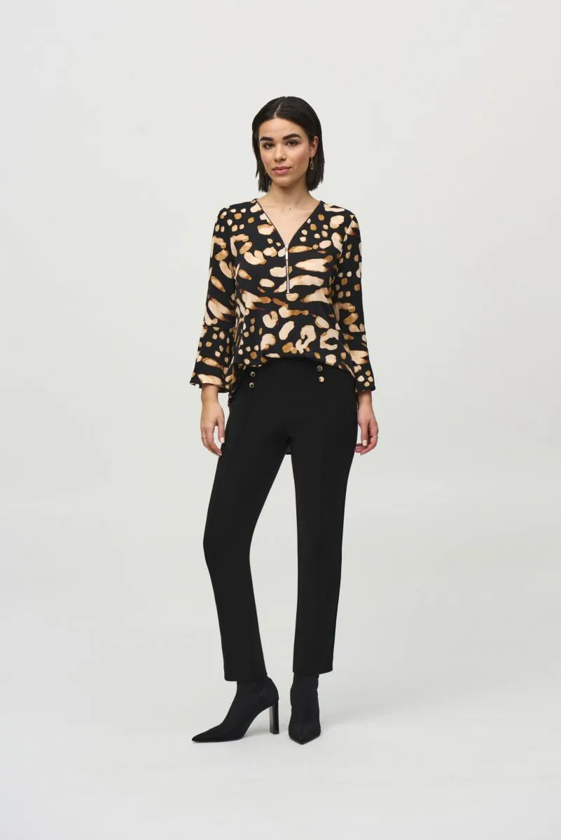 Joseph Ribkoff Black/Multi Animal Print Bell Sleeve Tunic Top 244176