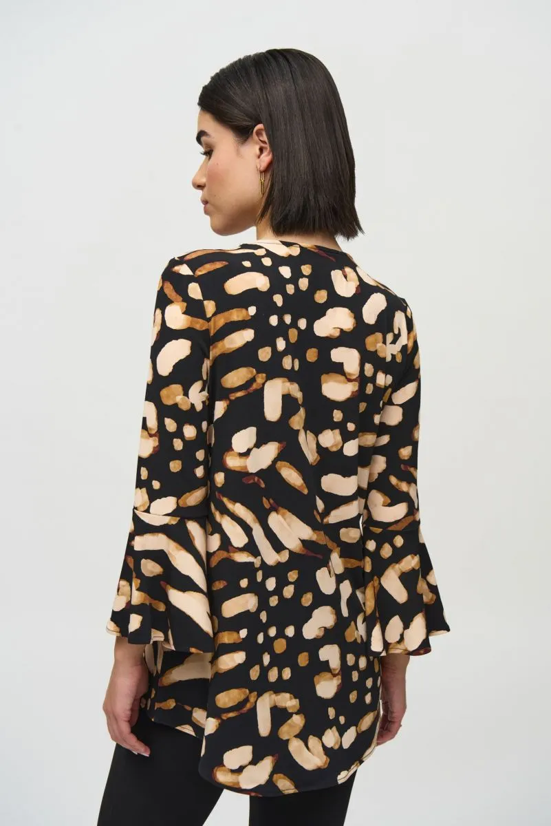 Joseph Ribkoff Black/Multi Animal Print Bell Sleeve Tunic Top 244176