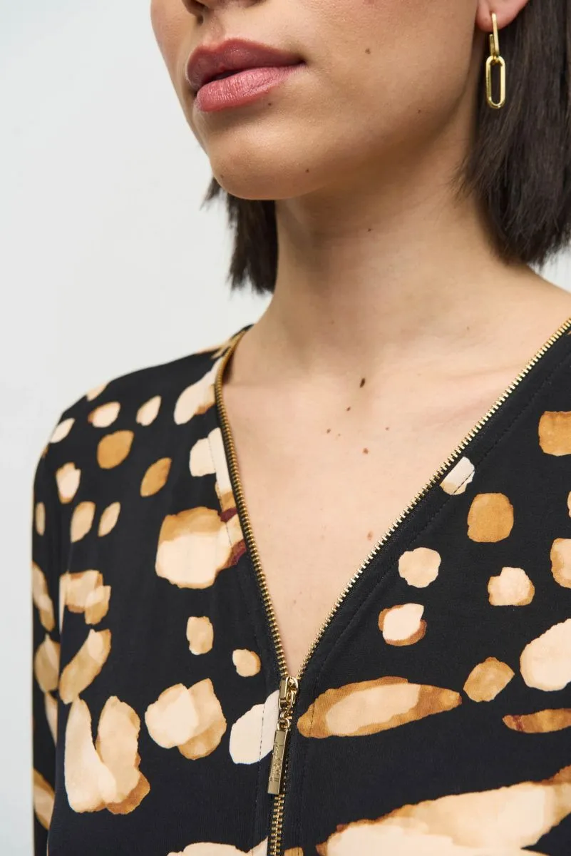 Joseph Ribkoff Black/Multi Animal Print Bell Sleeve Tunic Top 244176