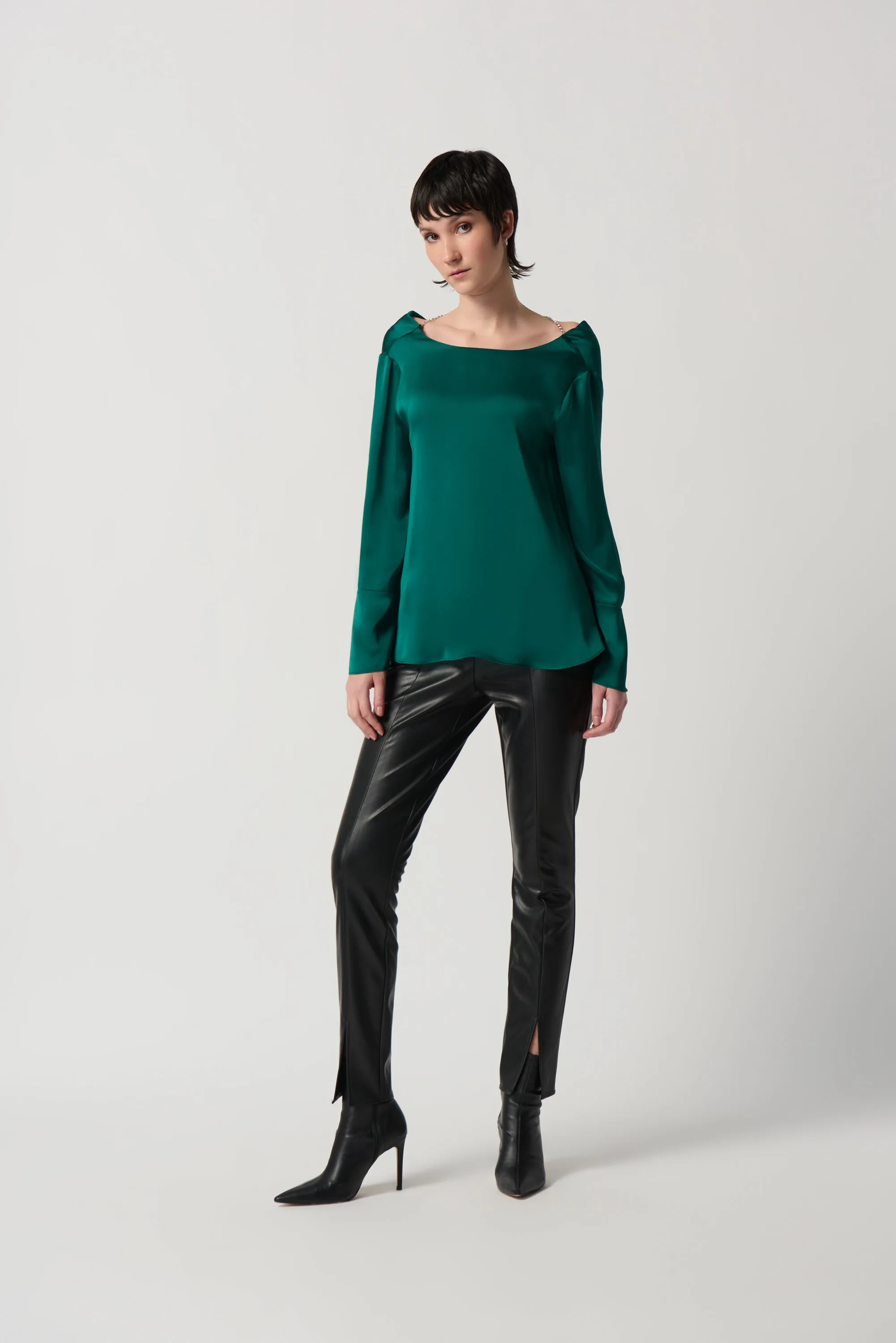 Joseph Ribkoff Necklace Chain Satin Flared Top Jr234045