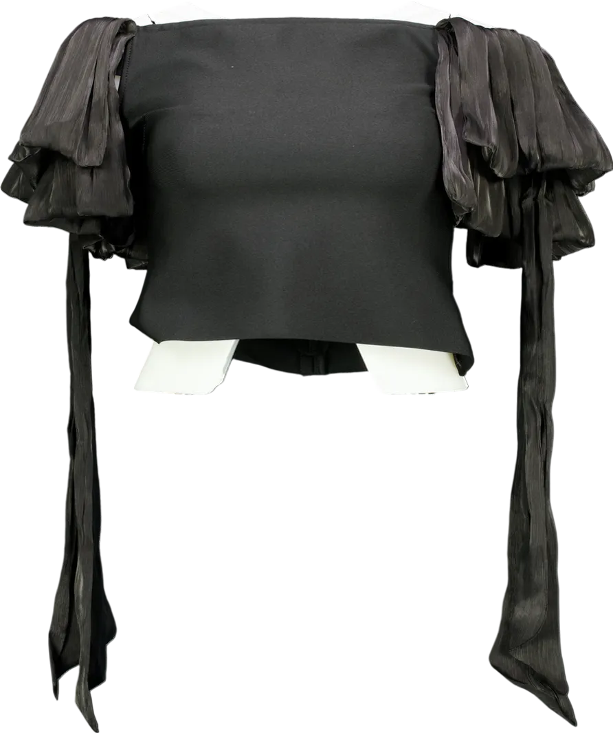 Karen Millen Black Bandage Figure Form Knit Tassel Sleeve Detail Top UK S