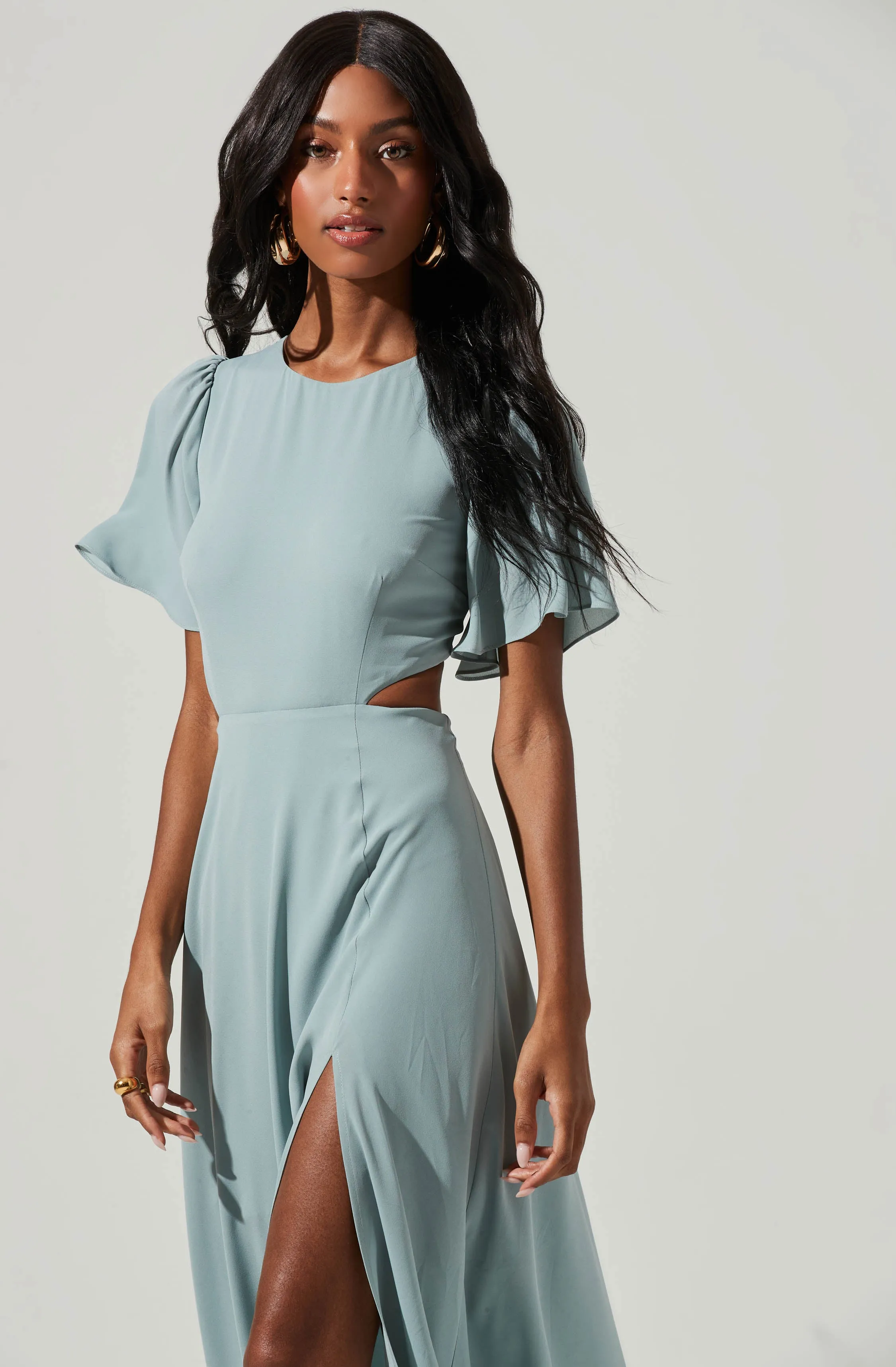 Katrina Flutter Sleeve Back Cutout Maxi Dress