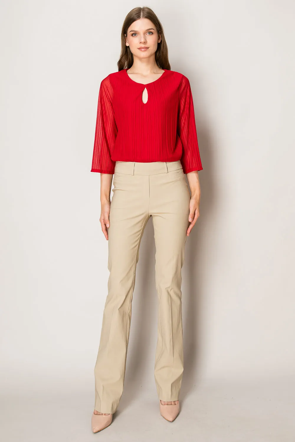 KEYHOLE FRONT BELL SLEEVE BLOUSE
