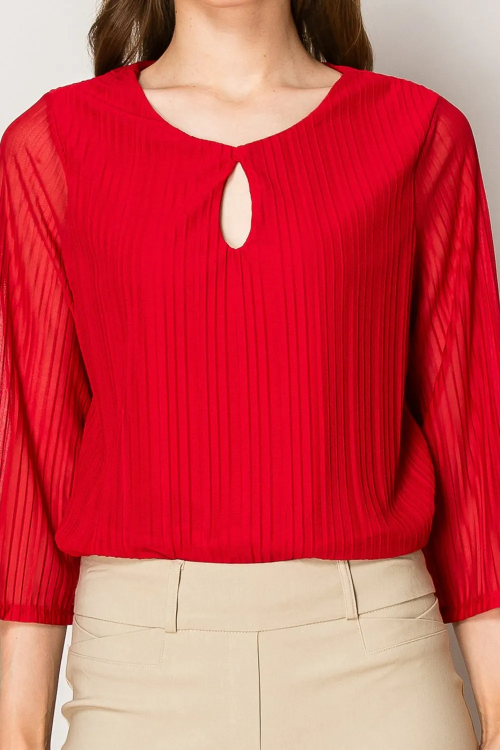 KEYHOLE FRONT BELL SLEEVE BLOUSE