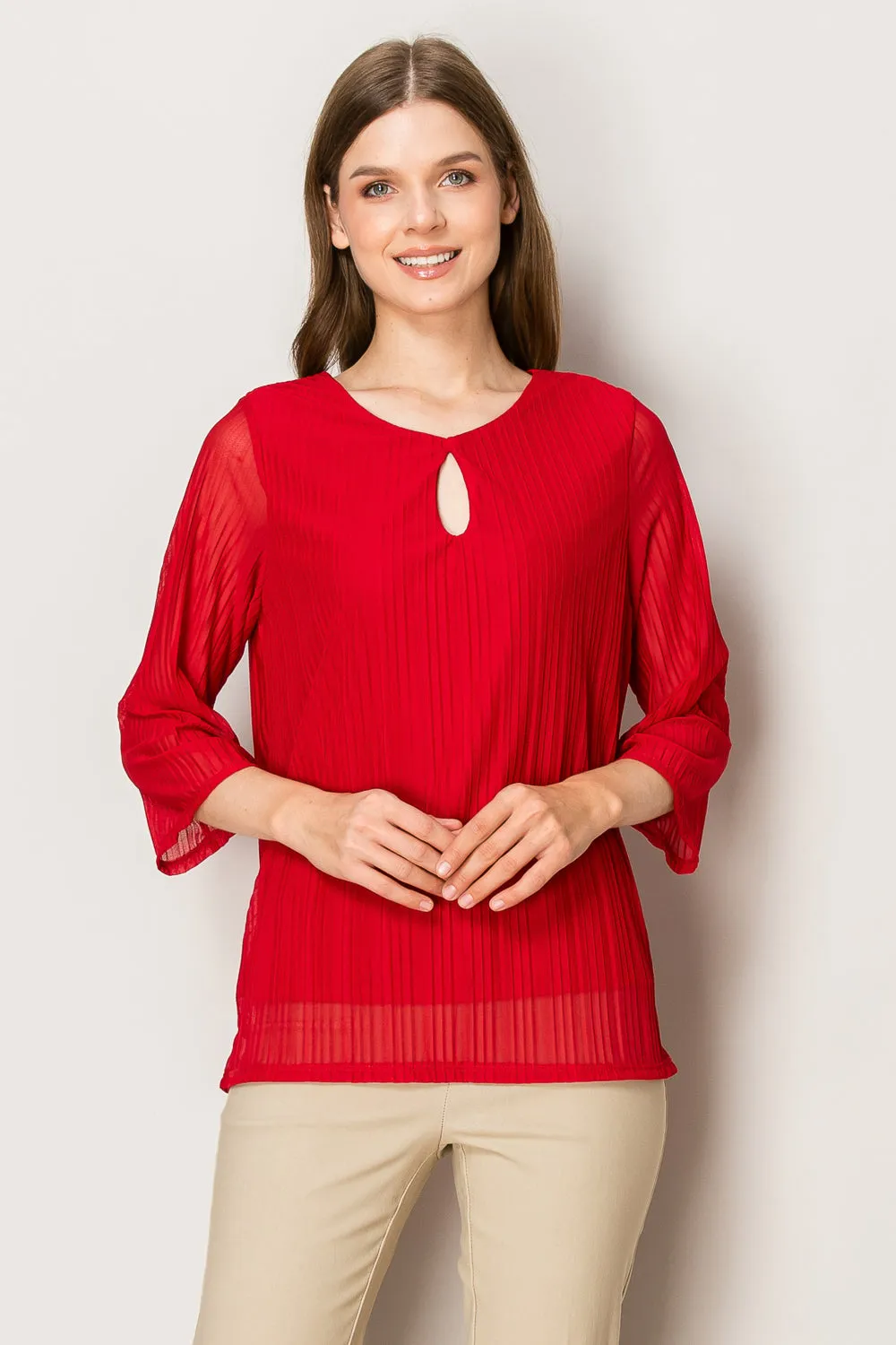 KEYHOLE FRONT BELL SLEEVE BLOUSE