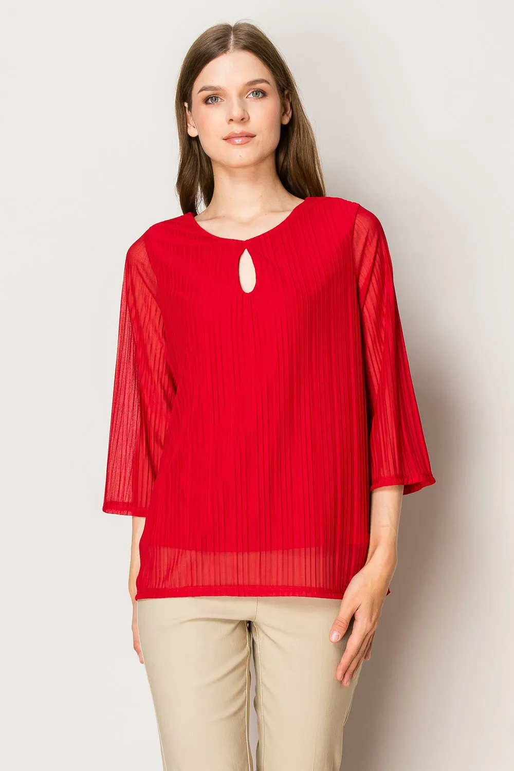 KEYHOLE FRONT BELL SLEEVE BLOUSE