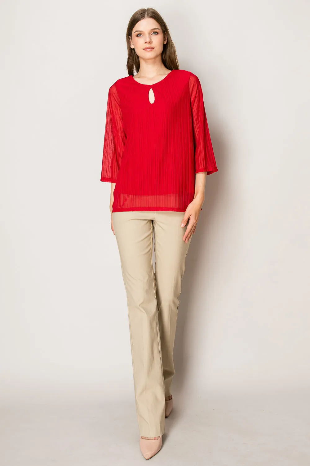 KEYHOLE FRONT BELL SLEEVE BLOUSE