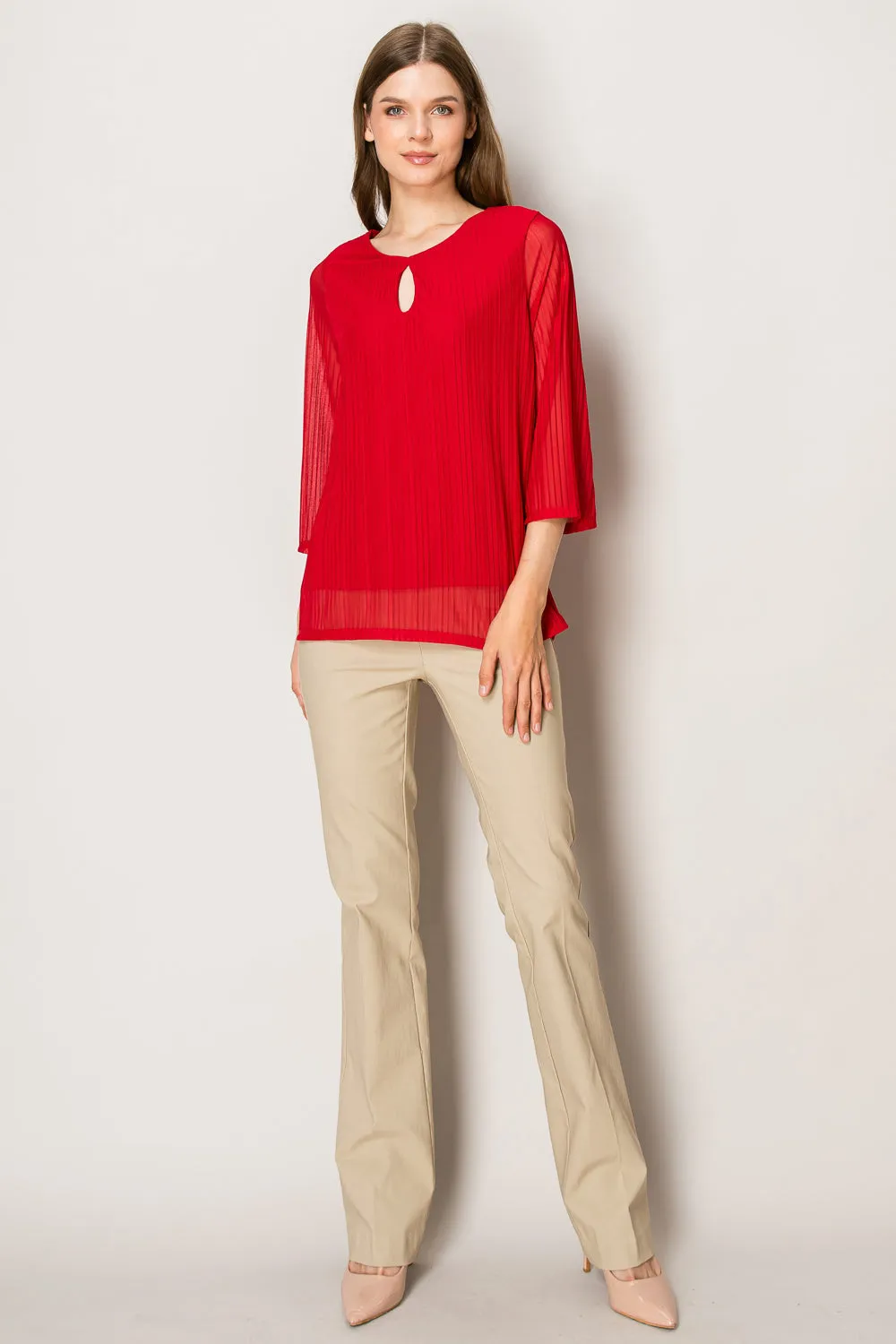 KEYHOLE FRONT BELL SLEEVE BLOUSE