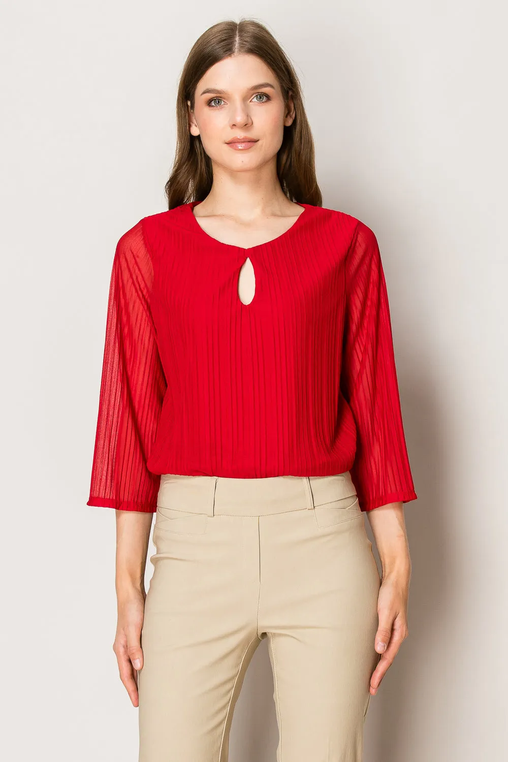 KEYHOLE FRONT BELL SLEEVE BLOUSE