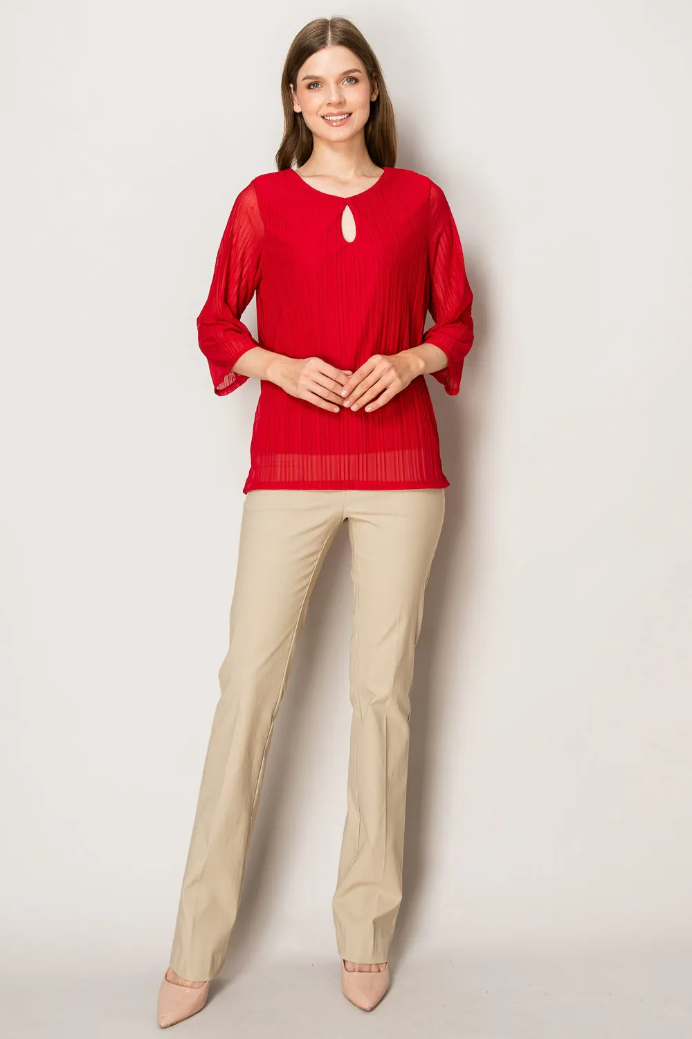KEYHOLE FRONT BELL SLEEVE BLOUSE