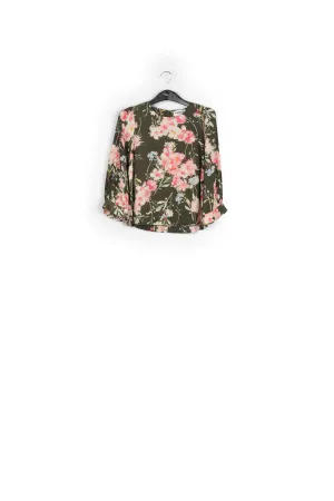 Khaki floral top with puff sleeves