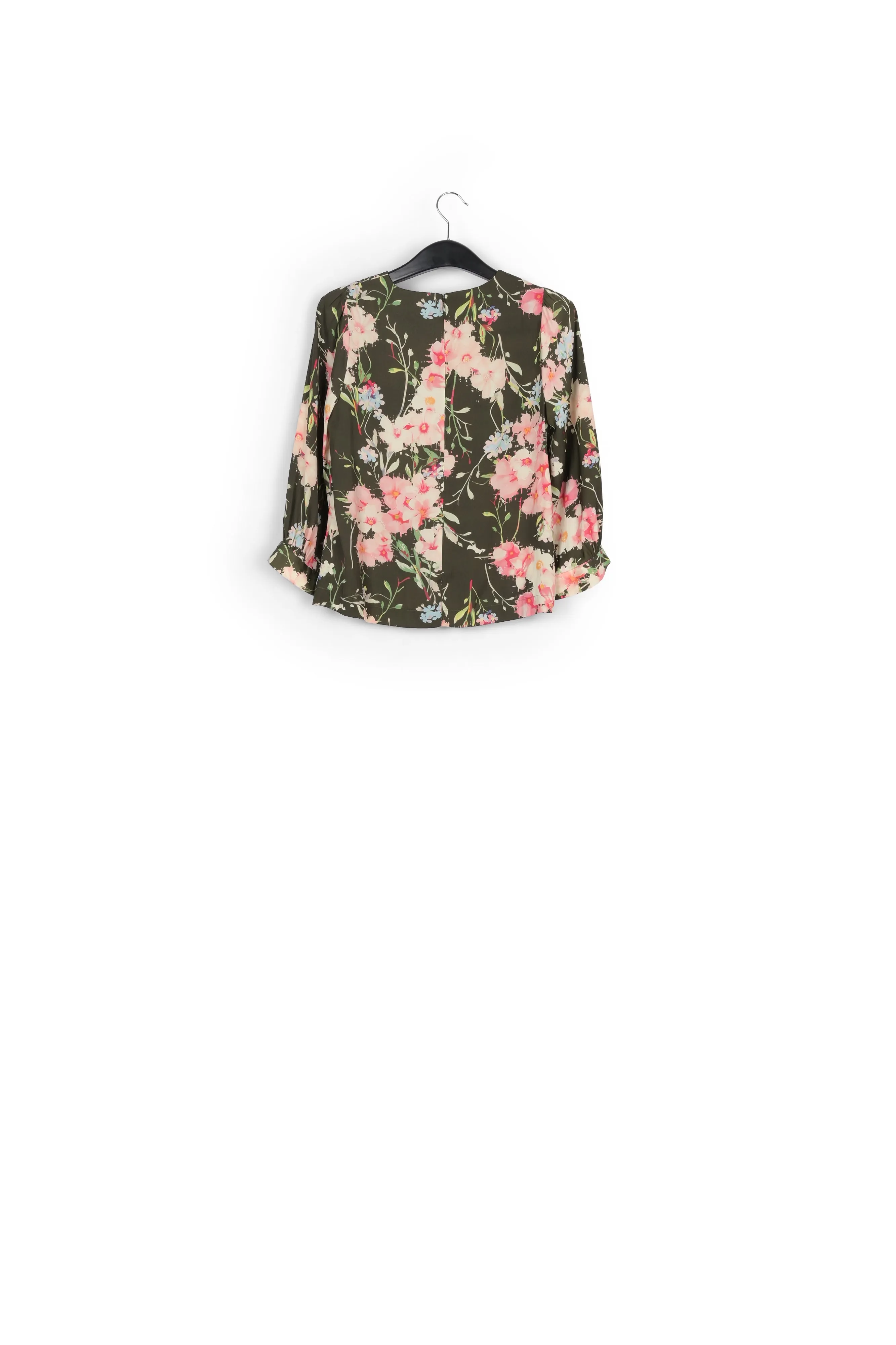 Khaki floral top with puff sleeves