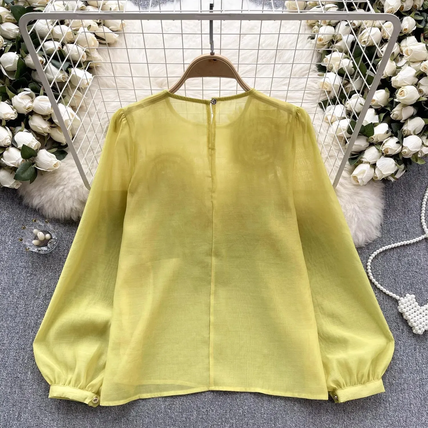 Korean fashion women's new design o-neck long sleeve 3D flowers patchwork pink color sweet blouse shirt tops