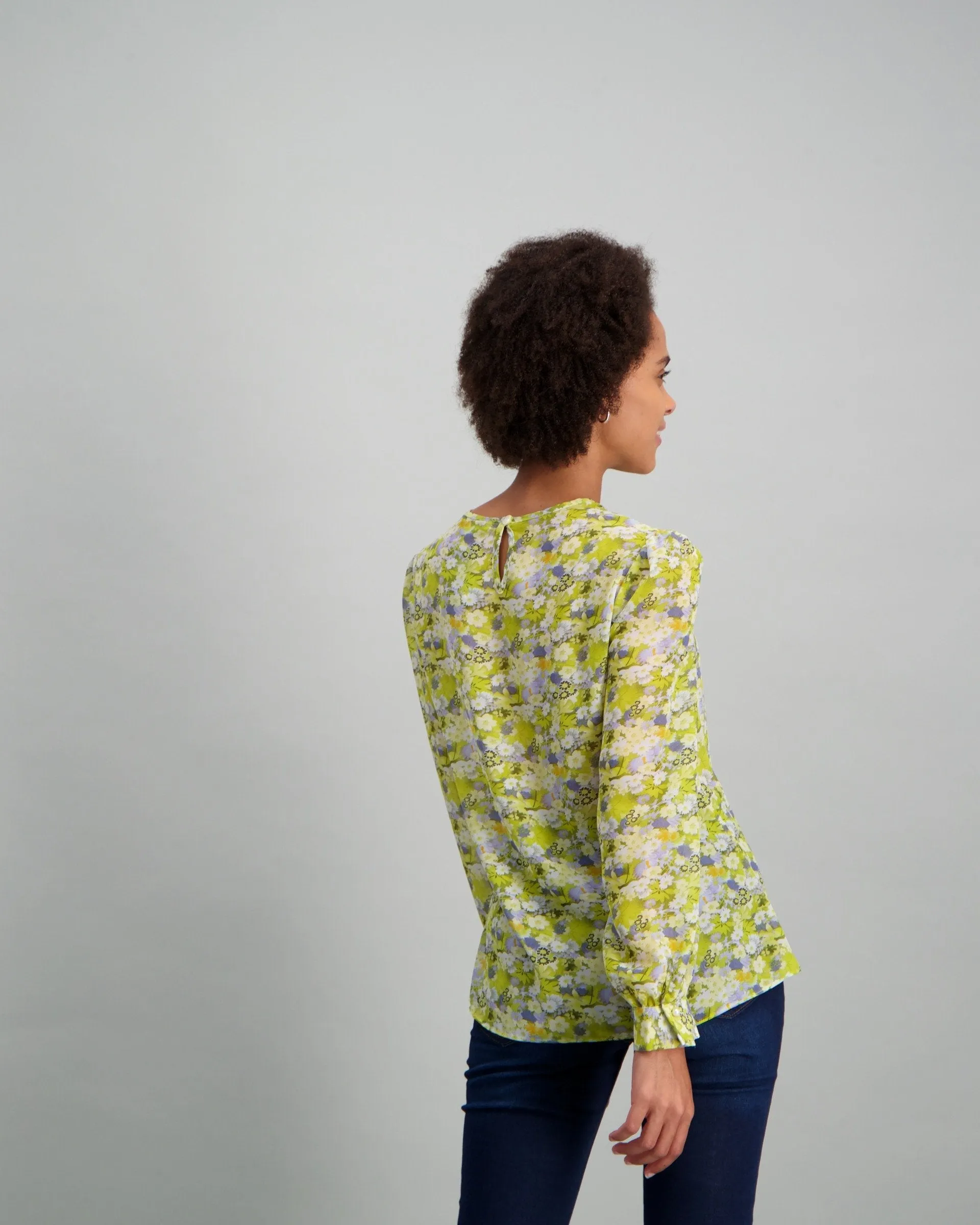 Ladies Pearl Button Floral Printed Blouse - Multi