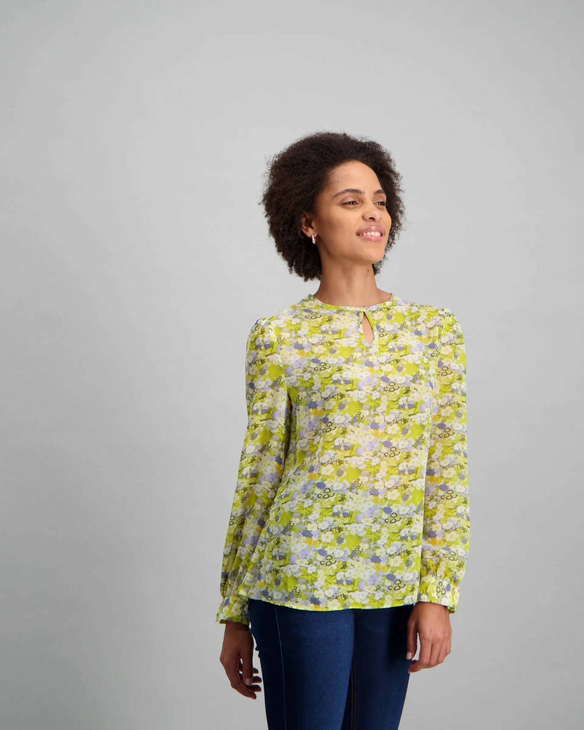 Ladies Pearl Button Floral Printed Blouse - Multi