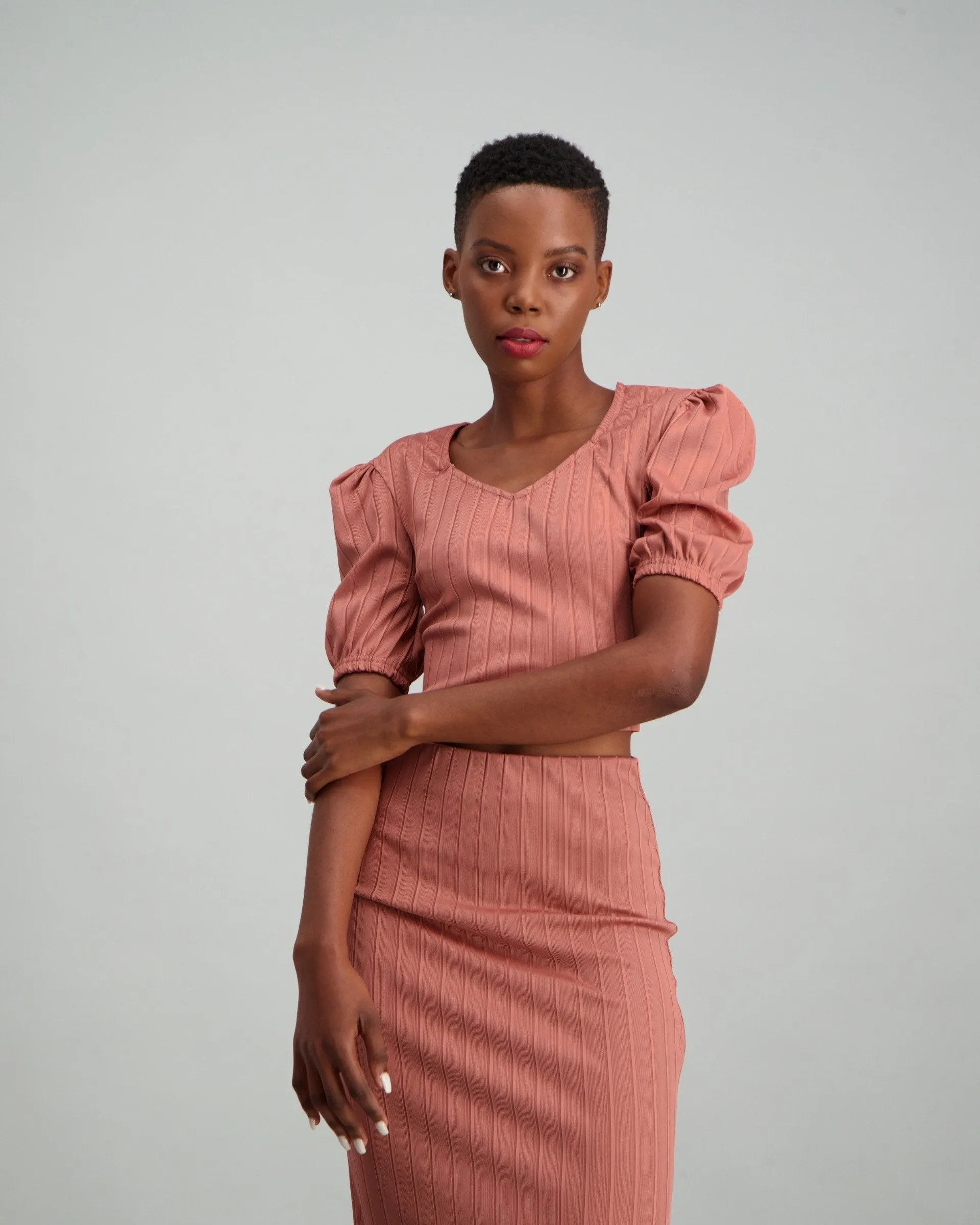 Ladies Puff Sleeve Top - Blush