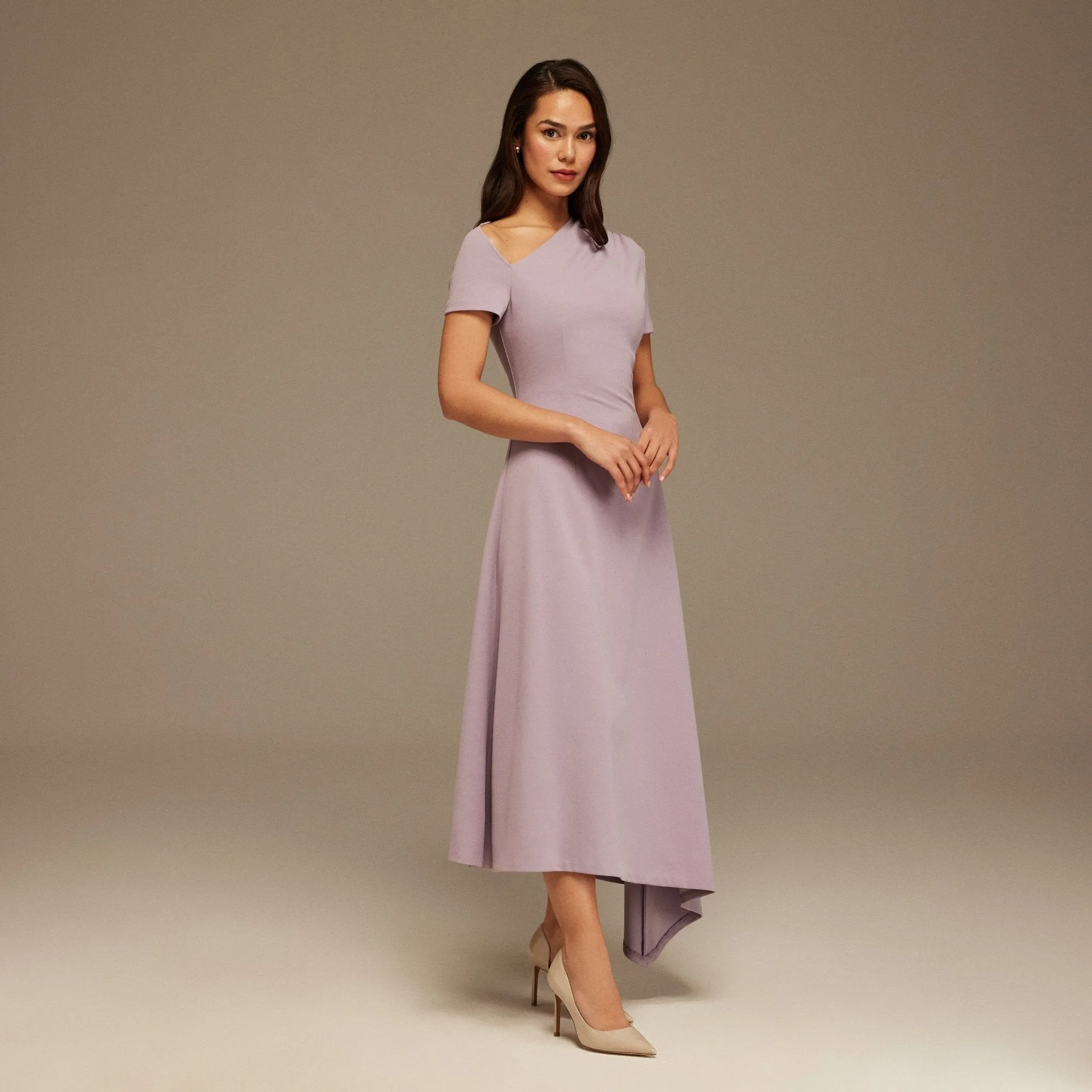 Lilac one-shoulder asymmetric Midi Dress