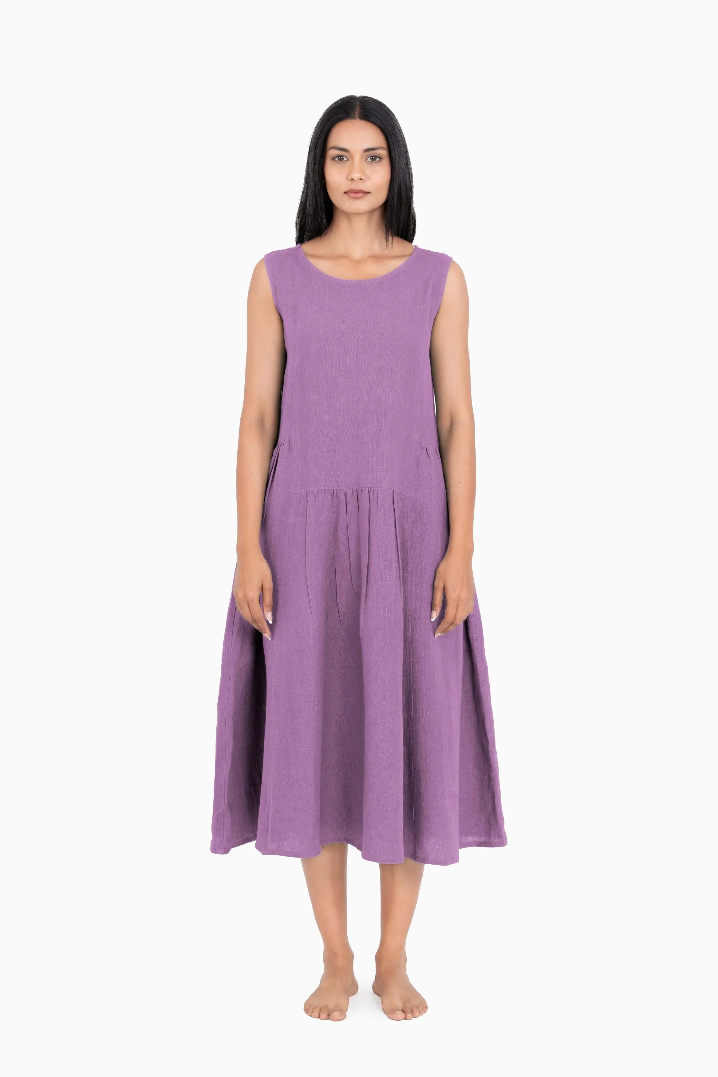 Linen Penelope Dress-Midnight Green