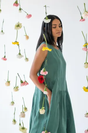 Linen Penelope Dress-Midnight Green