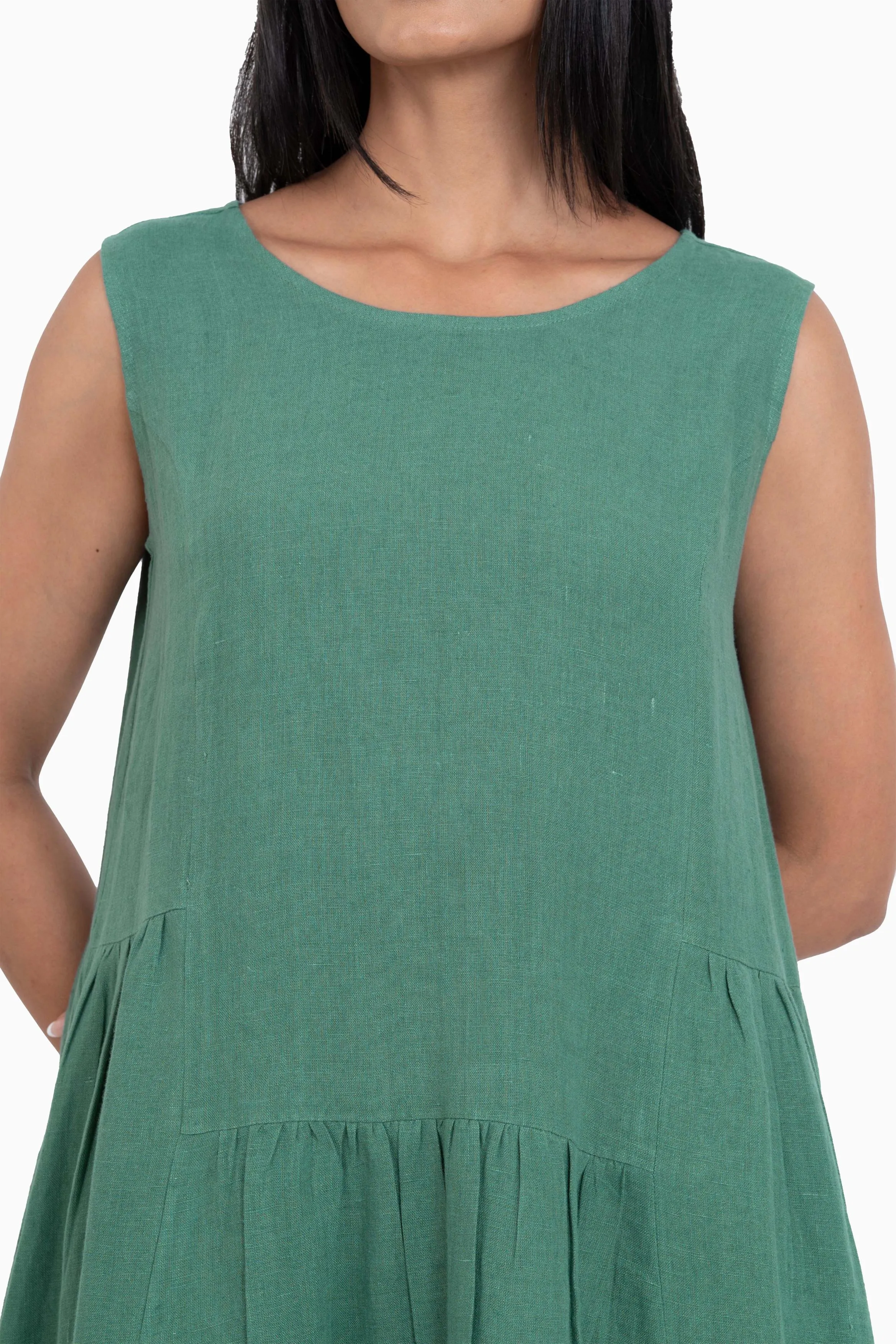 Linen Penelope Dress-Midnight Green