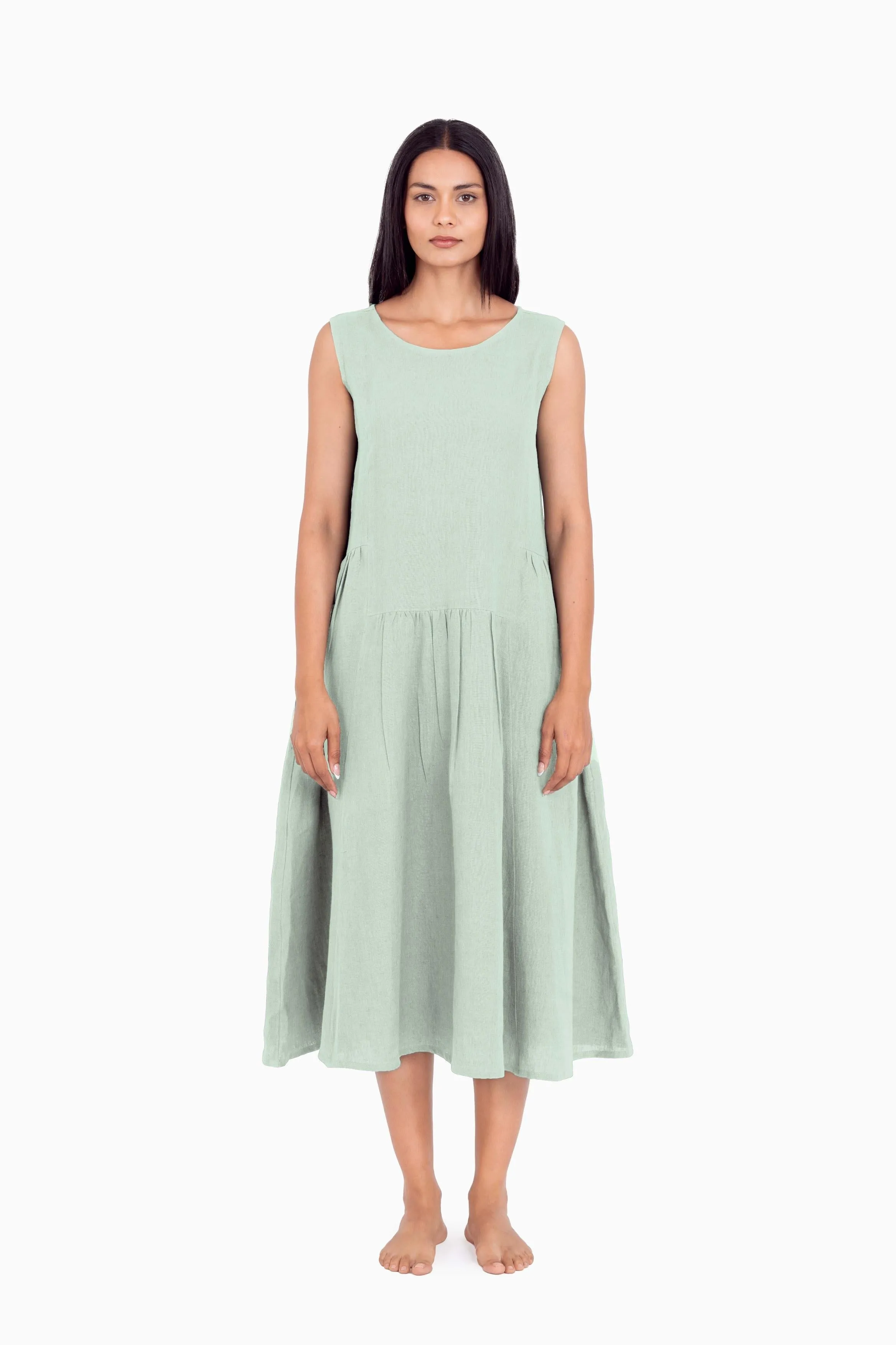 Linen Penelope Dress-Midnight Green