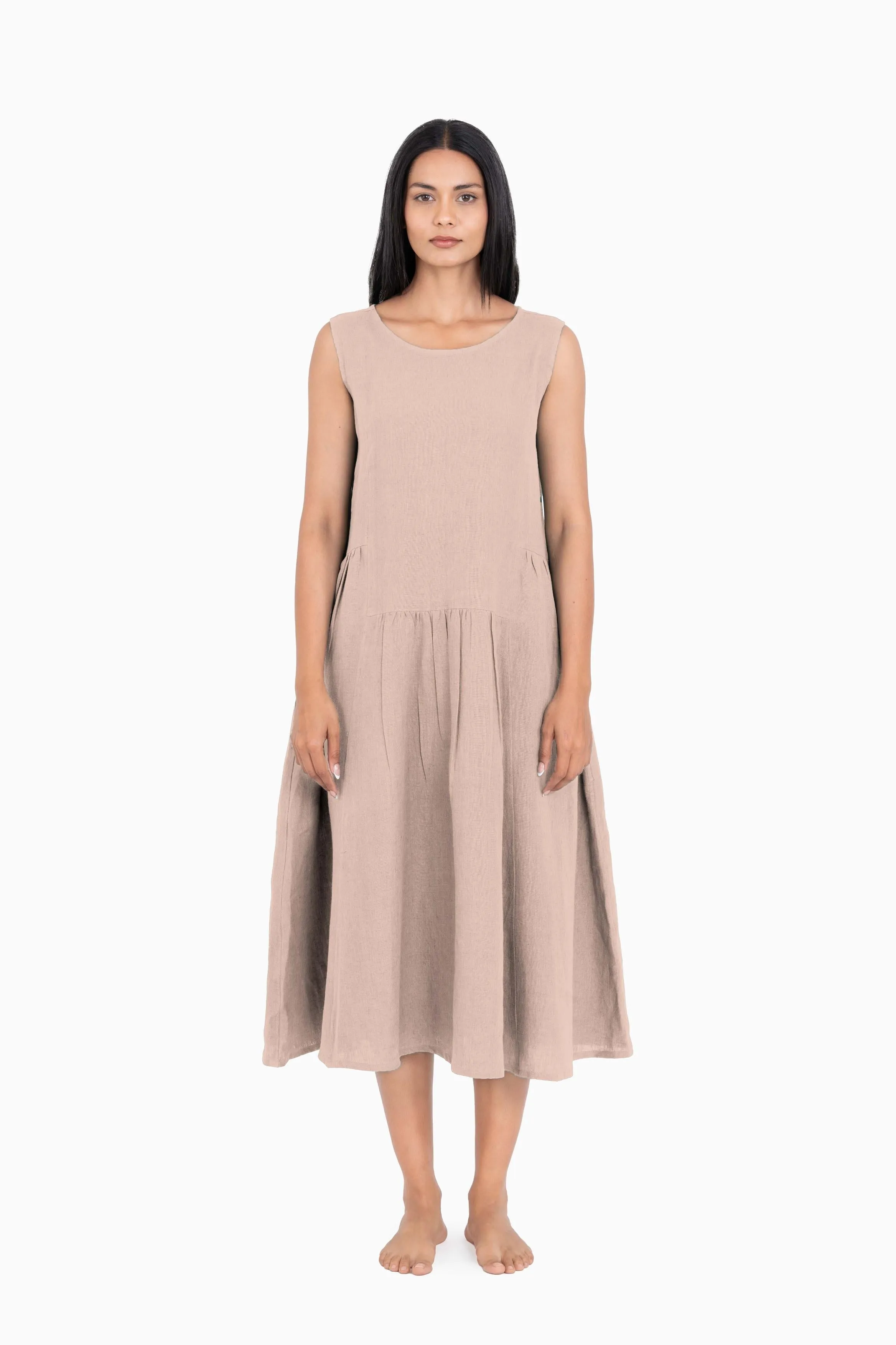 Linen Penelope Dress-Midnight Green