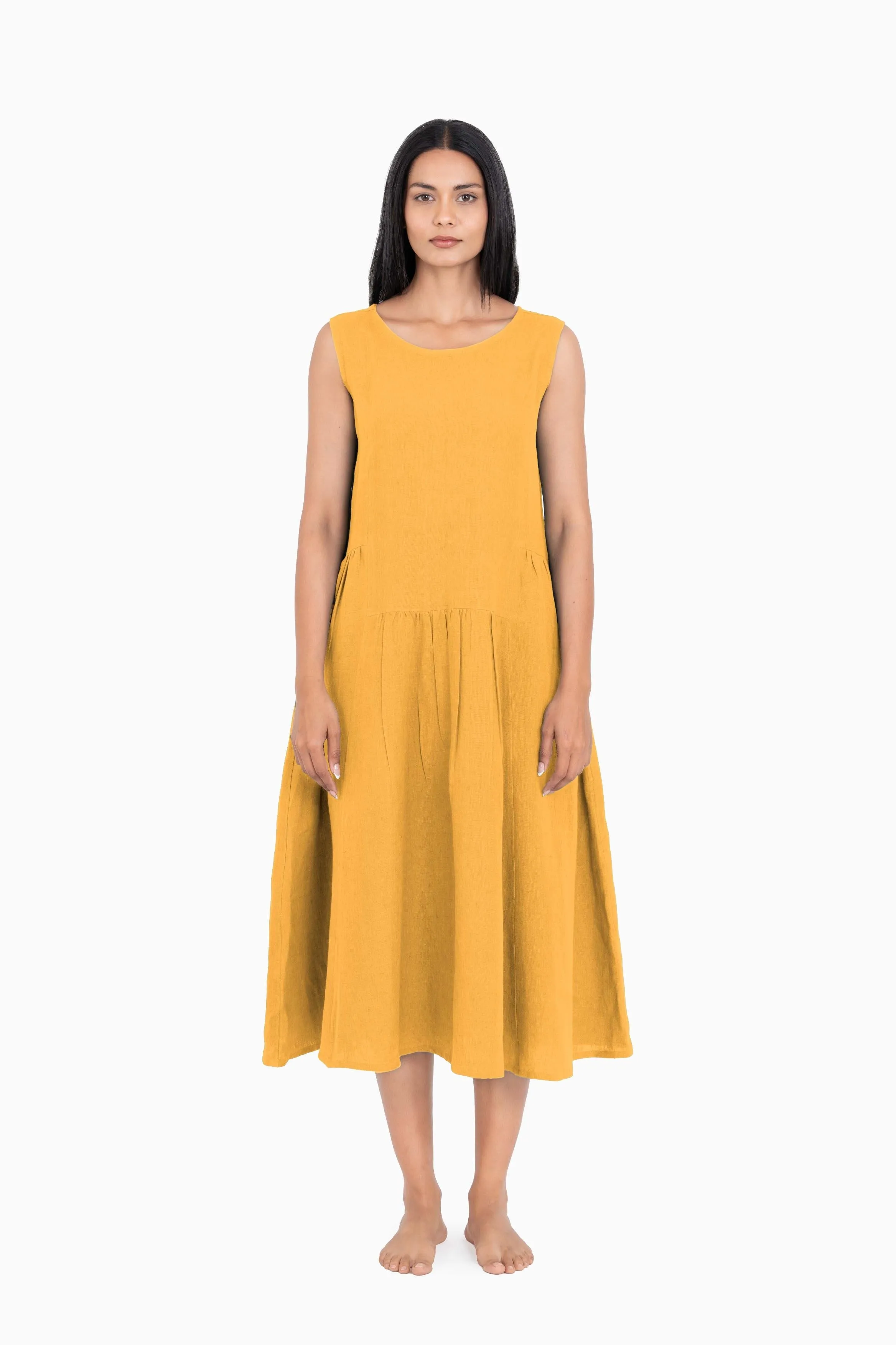 Linen Penelope Dress-Midnight Green
