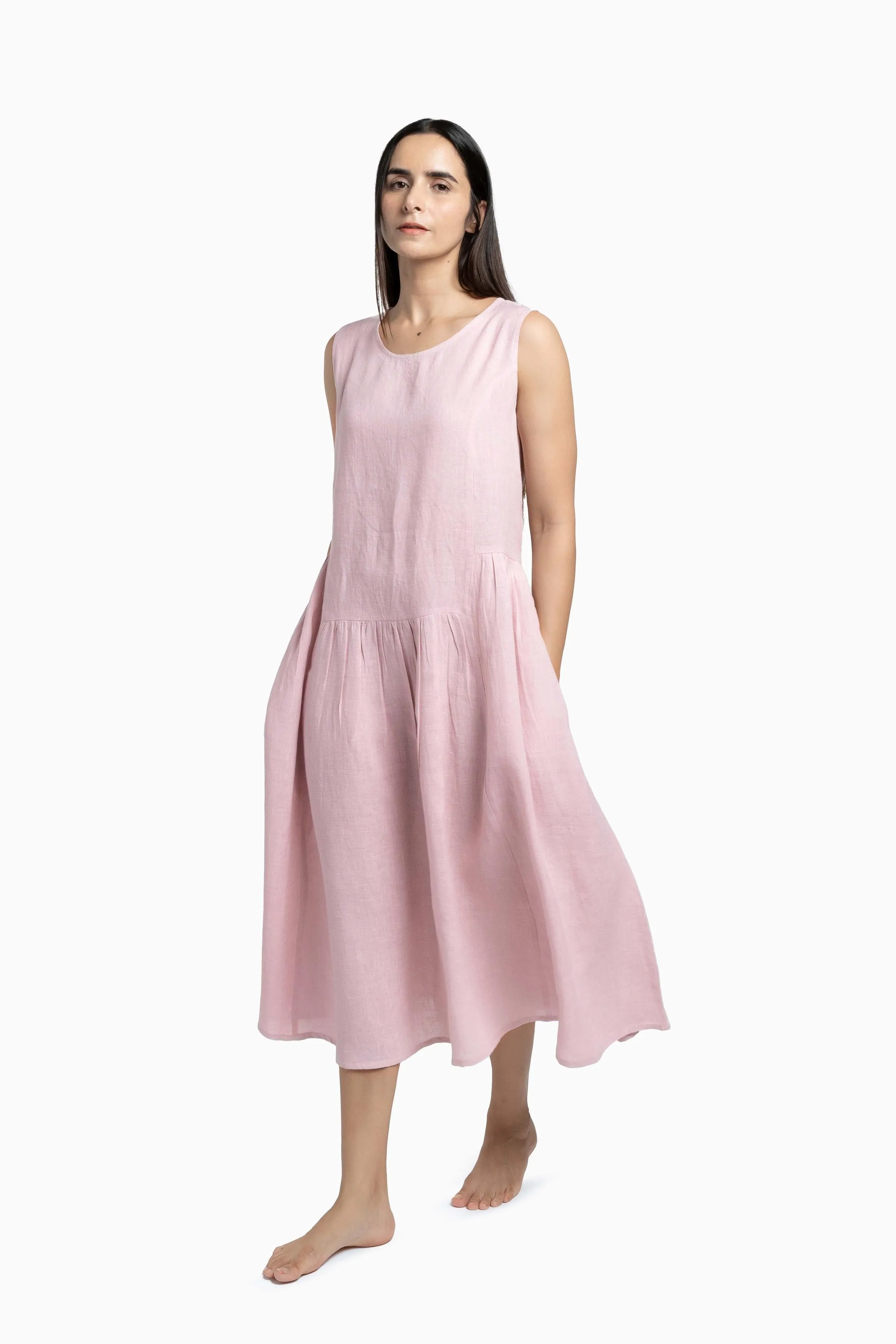 Linen Penelope Dress-Midnight Green