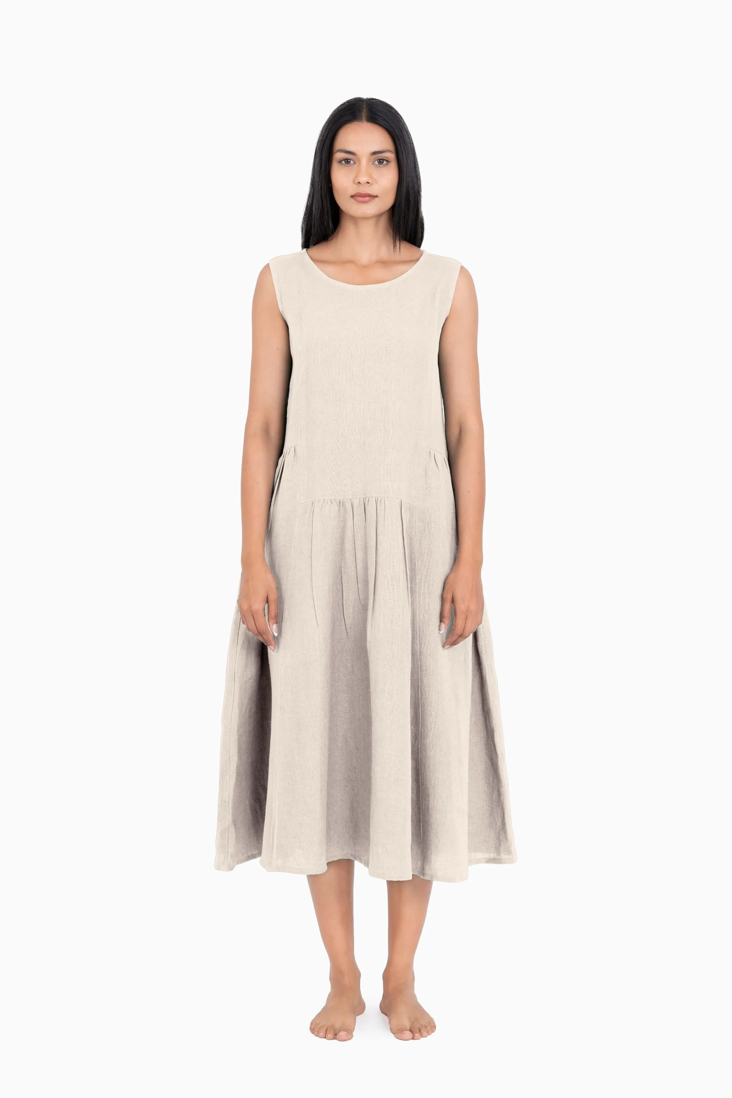 Linen Penelope Dress-Midnight Green