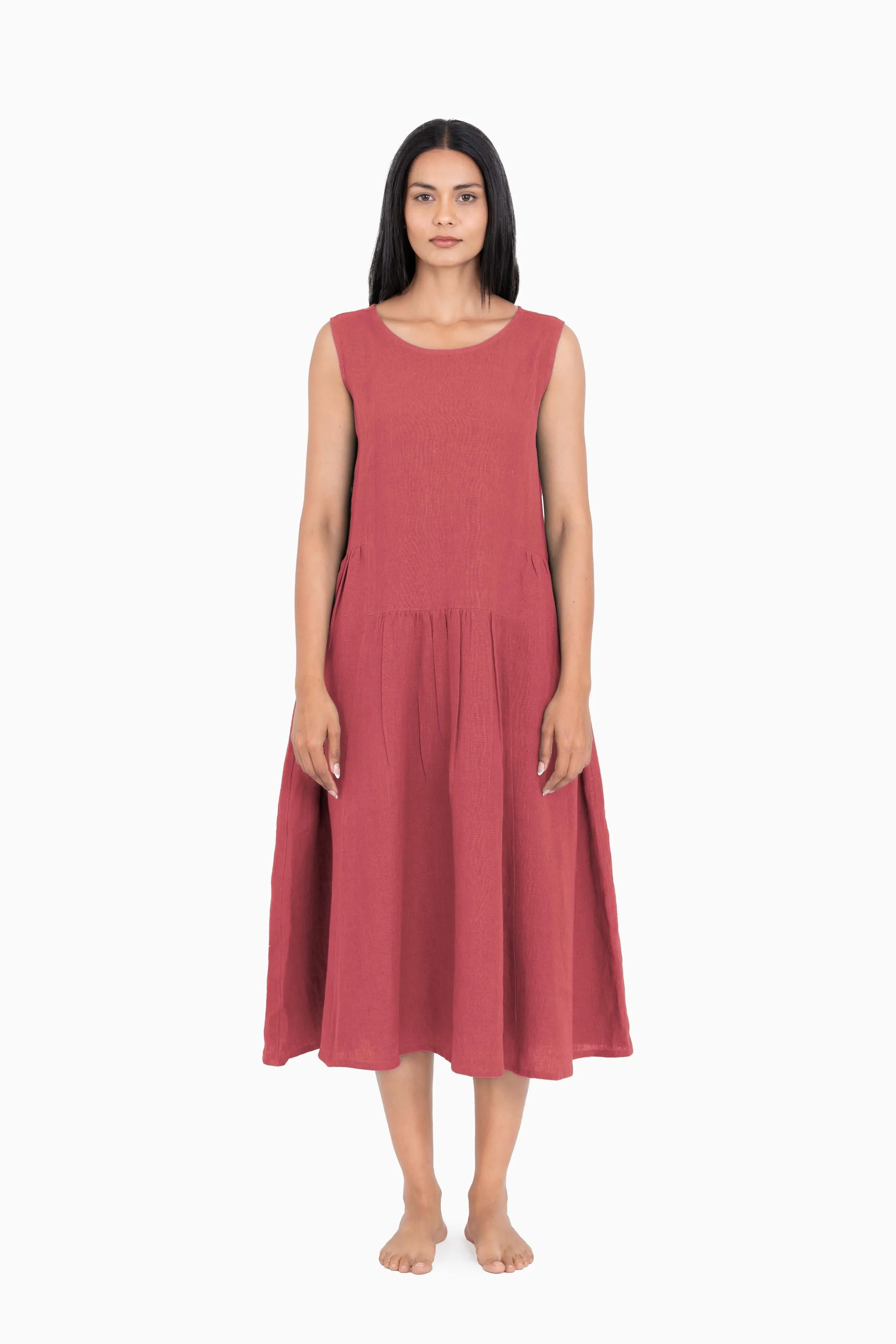 Linen Penelope Dress-Midnight Green