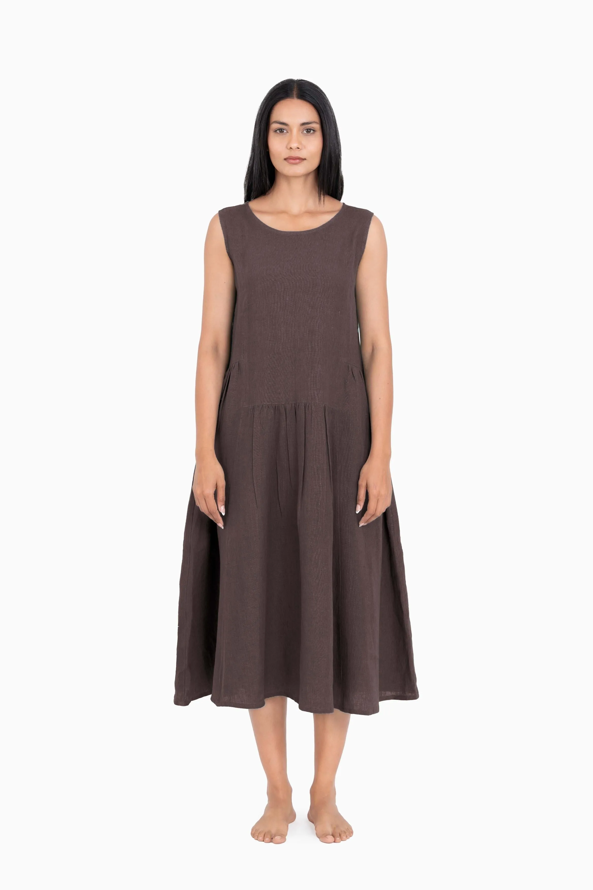 Linen Penelope Dress-Midnight Green