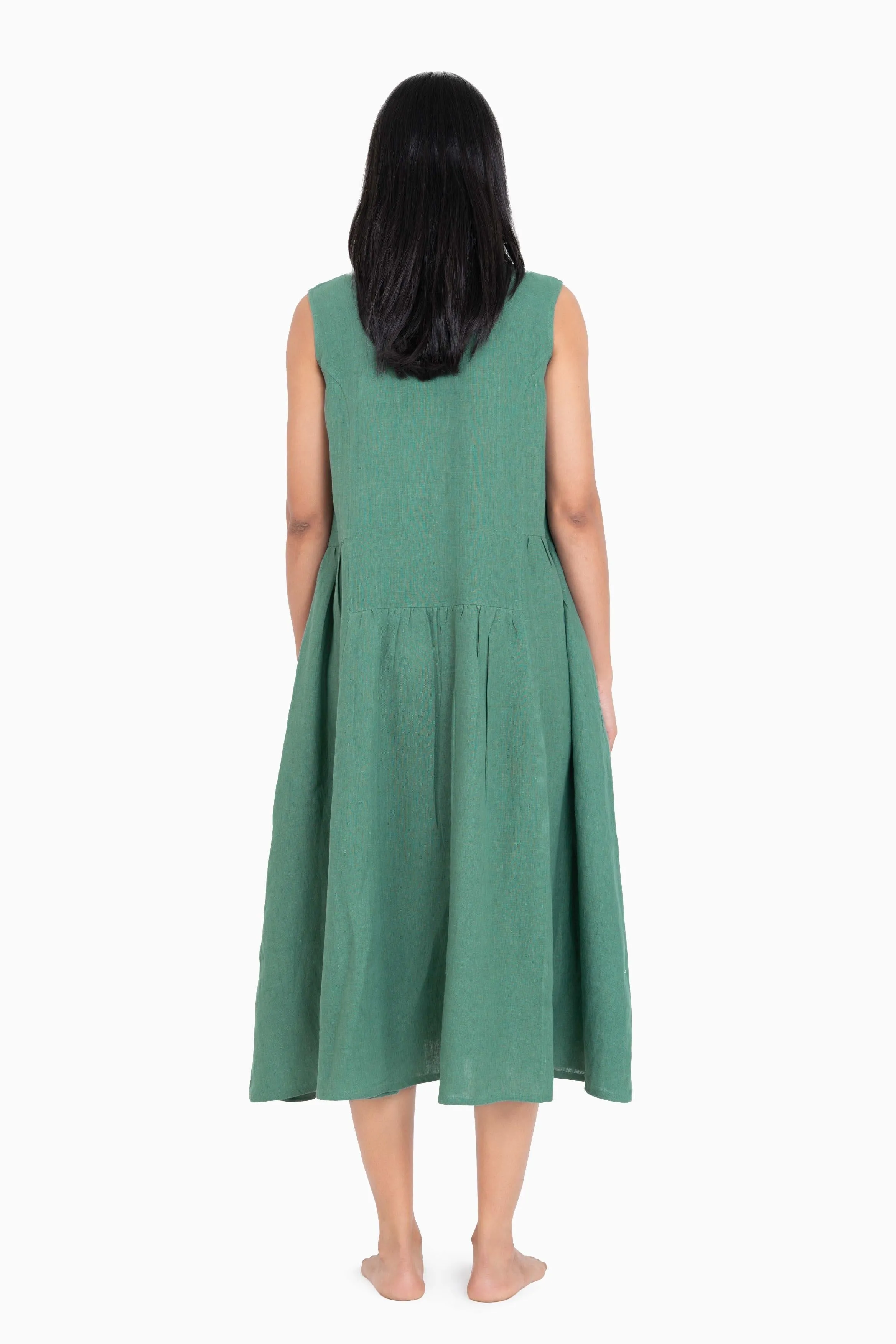 Linen Penelope Dress-Midnight Green