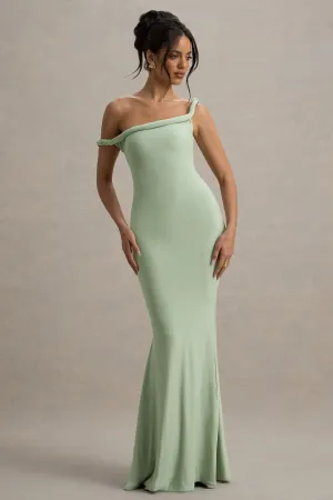 Lita | Light Green Twisted Asymmetric Maxi Dress