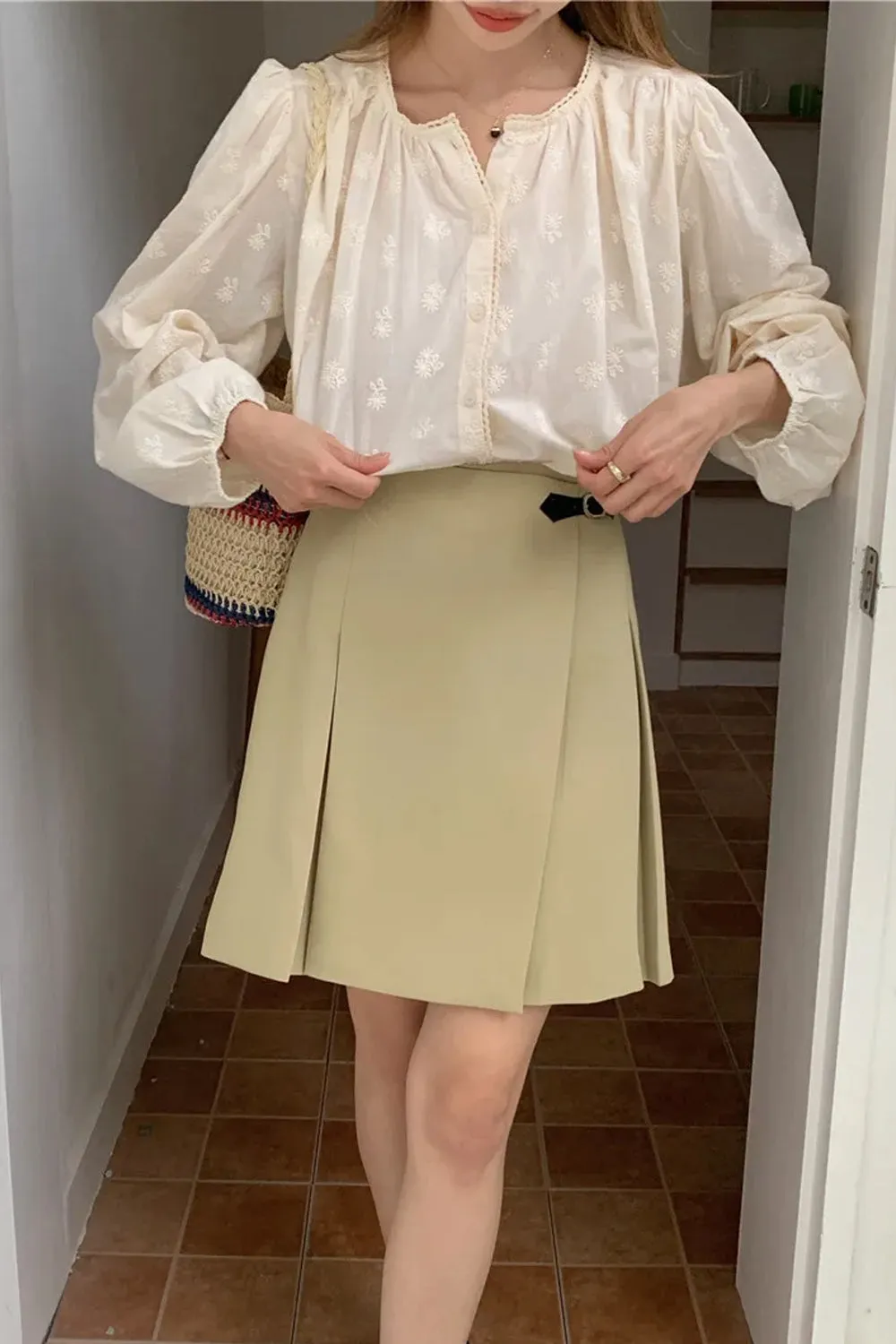 Long Sleeve Flower Pattern Chiffon Transparent Shirt