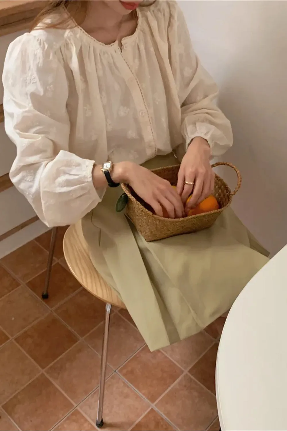 Long Sleeve Flower Pattern Chiffon Transparent Shirt