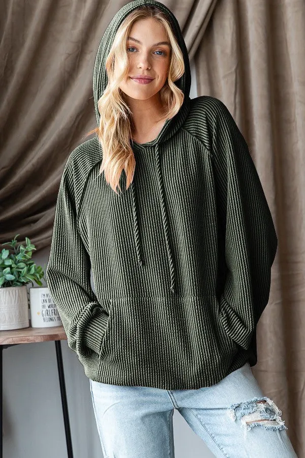LONG SLEEVE SOLID URBAN RIBBED HOODIE