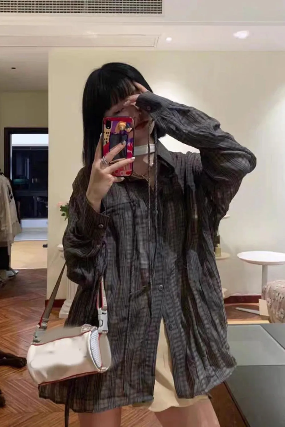 Long Sleeve Tied Patchwork Transparent Shirt