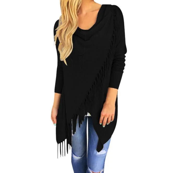 Lovesky Fashion Women Blouse Shirt Casual Women Long Sleeve Slim Tassel Slash Cotton Clothing tops