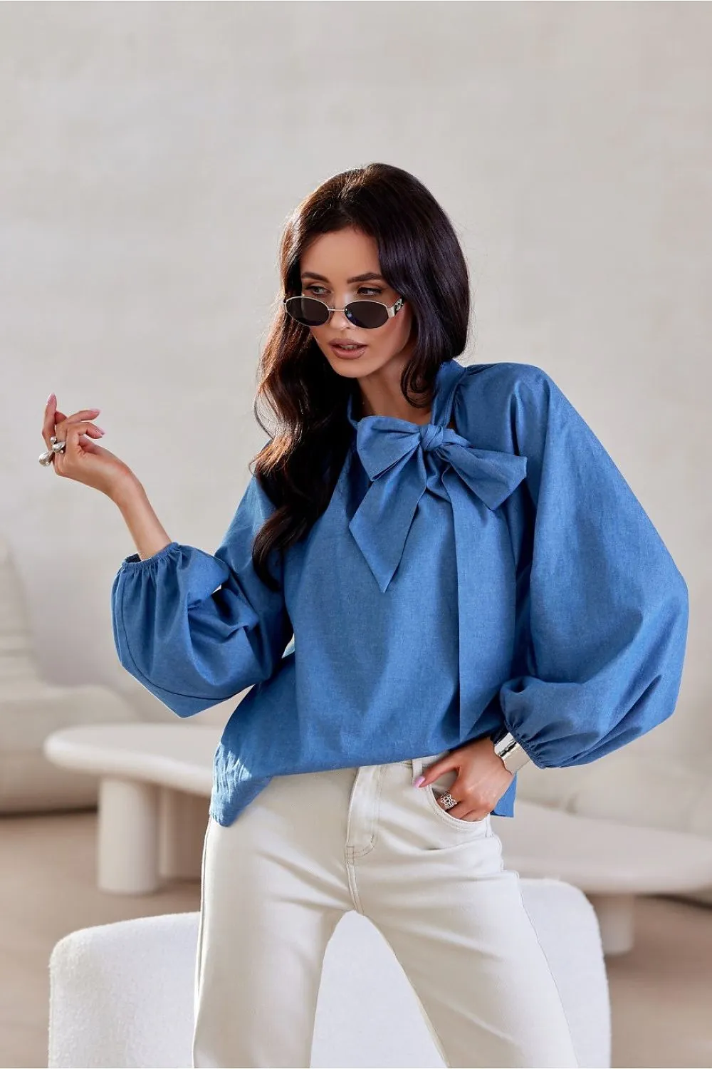 Luxe Lace-Trim Puff Sleeve Blouse
