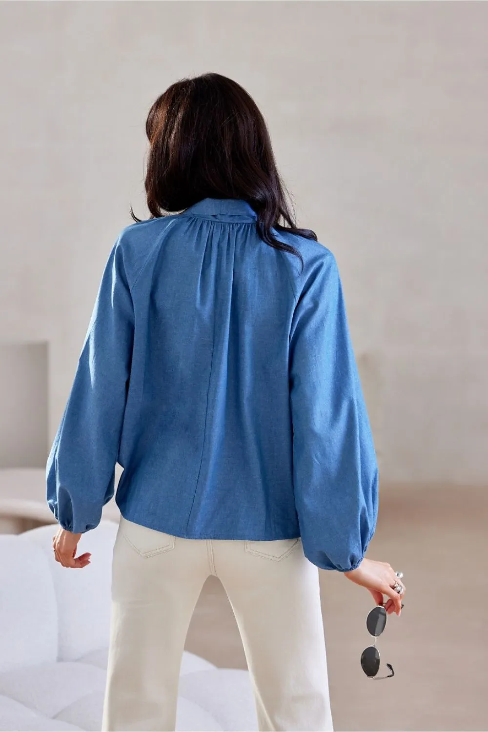 Luxe Lace-Trim Puff Sleeve Blouse