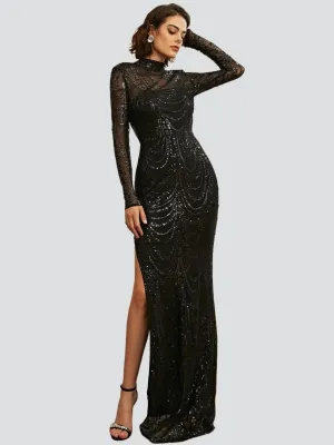 Luxurious Black Sequin Split Cocktail Dress XJ1722