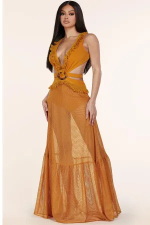 MARIGOLD HALTER WAIST CUTOUT MAXI DRESS