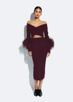 Matte Viscose Cross Front Dress With Feathers