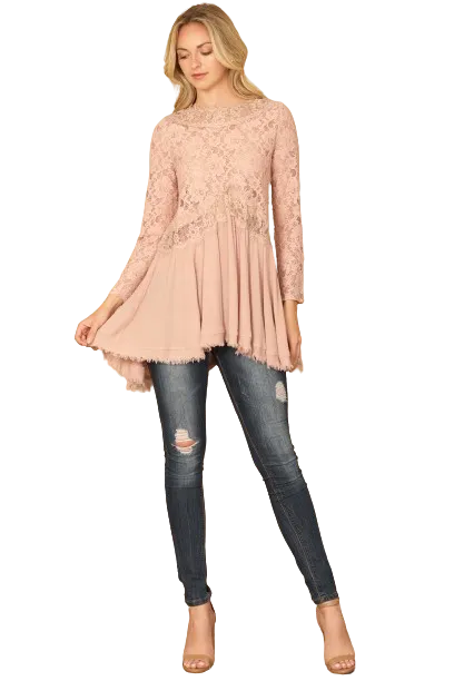 Mauve Lace Tassel Sleeve Top - Pack of 6