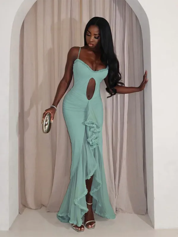 Maxi Dress with Hollow Design and Asymmetrical Hemline